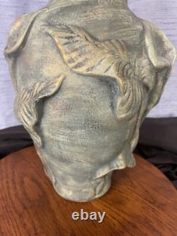 Vintage Vase Calla Lilies Raised Relief Green With Gold Accents Studio Pottery