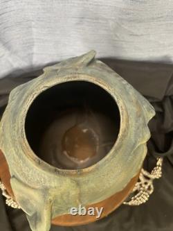 Vintage Vase Calla Lilies Raised Relief Green With Gold Accents Studio Pottery