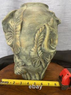 Vintage Vase Calla Lilies Raised Relief Green With Gold Accents Studio Pottery