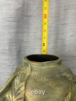 Vintage Vase Calla Lilies Raised Relief Green With Gold Accents Studio Pottery