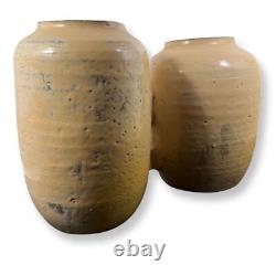 Vintage Vases Artist Signed Art Studio Asymmetrical Ceramic Double Vessels