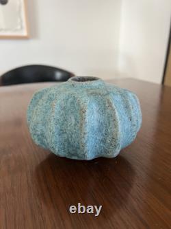 Vintage Victoria Littlejohn Rare Speckled Blue Ceramic Studio Pottery Pumpkin