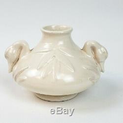 Vintage WELLER Studio Art Pottery Patricia Vase Double Duck Swan Heads Ivory