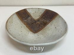 Vintage Walker Studio Pottery Ceramic Bowl Geometric Carved Earth Tone Glaze 10