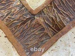 Vintage Walker Studio Pottery Ceramic Bowl Geometric Carved Earth Tone Glaze 10