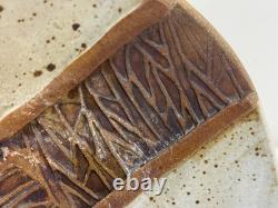 Vintage Walker Studio Pottery Ceramic Bowl Geometric Carved Earth Tone Glaze 10
