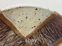 Vintage Walker Studio Pottery Ceramic Bowl Geometric Carved Earth Tone Glaze 10