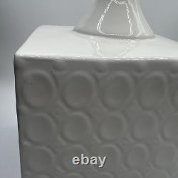 Vintage White Ceramic Mod Geometric Cube Vase Oval Print Glazed 8x8 Square Box