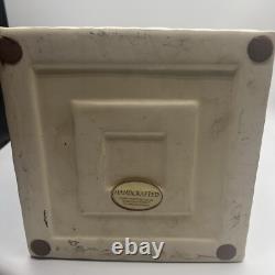 Vintage White Ceramic Mod Geometric Cube Vase Oval Print Glazed 8x8 Square Box