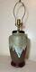 Vintage handmade glazed Mid-century Modern MCM studio green brown pottery lamp