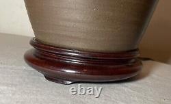 Vintage handmade glazed Mid-century Modern MCM studio green brown pottery lamp