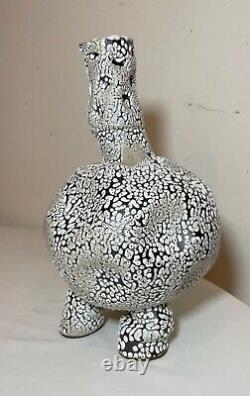 Vintage handmade unusual 2013 LSG sculpture pottery footed studio vase Slackware