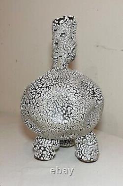 Vintage handmade unusual 2013 LSG sculpture pottery footed studio vase Slackware