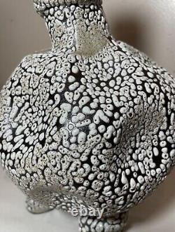 Vintage handmade unusual 2013 LSG sculpture pottery footed studio vase Slackware