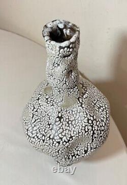 Vintage handmade unusual 2013 LSG sculpture pottery footed studio vase Slackware