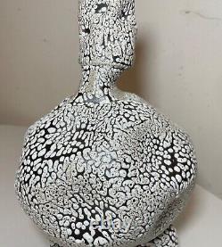 Vintage handmade unusual 2013 LSG sculpture pottery footed studio vase Slackware