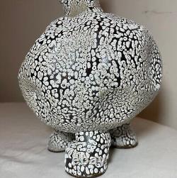 Vintage handmade unusual 2013 LSG sculpture pottery footed studio vase Slackware