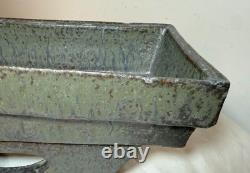 Vintage mid century modern handmade green studio cubist pottery planter pot vase