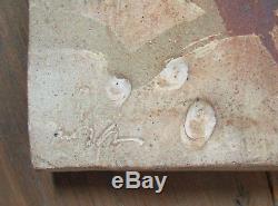 Vintage signed studio pottery slab plate abstract expressionist mcm free US ship