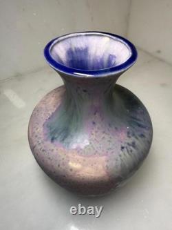 Vintage studio art pottery vase purple blue pink signed modern home decor gift