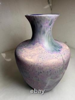 Vintage studio art pottery vase purple blue pink signed modern home decor gift