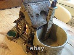 Vintage studio pottery lamp thatched cottage light plant pot beautiful detail