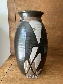 Vintage studio pottery large Vase mid century modern overlap glaze earthtone mcm