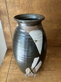 Vintage studio pottery large Vase mid century modern overlap glaze earthtone mcm