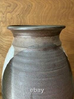 Vintage studio pottery large Vase mid century modern overlap glaze earthtone mcm