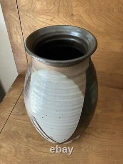 Vintage studio pottery large Vase mid century modern overlap glaze earthtone mcm