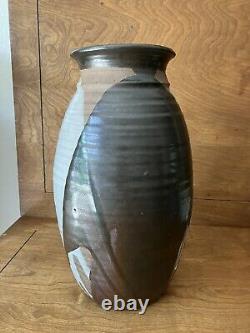 Vintage studio pottery large Vase mid century modern overlap glaze earthtone mcm