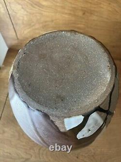 Vintage studio pottery large Vase mid century modern overlap glaze earthtone mcm
