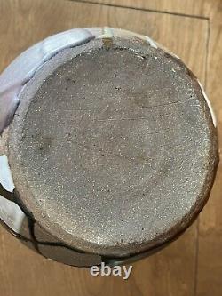 Vintage studio pottery large Vase mid century modern overlap glaze earthtone mcm