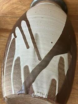 Vintage studio pottery large Vase mid century modern overlap glaze earthtone mcm