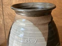 Vintage studio pottery large Vase mid century modern overlap glaze earthtone mcm