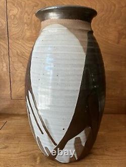 Vintage studio pottery large Vase mid century modern overlap glaze earthtone mcm