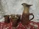 Vntg MC Art Pottery Pitcher With Matching Cups Artist Signed