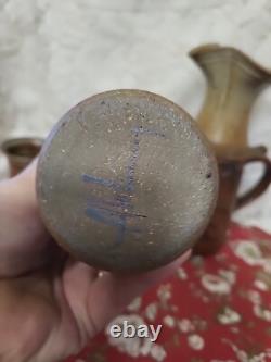 Vntg MC Art Pottery Pitcher With Matching Cups Artist Signed