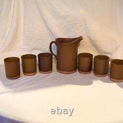 Vntg Martz Marshall Studios Stoneware Pitcher & 6 Tumblers signed Mid Century