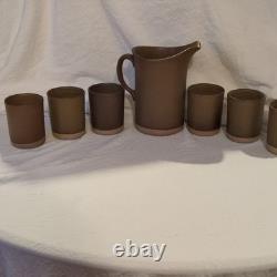 Vntg Martz Marshall Studios Stoneware Pitcher & 6 Tumblers signed Mid Century