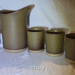 Vntg Martz Marshall Studios Stoneware Pitcher & 6 Tumblers signed Mid Century