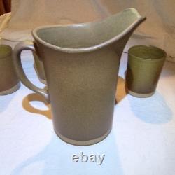 Vntg Martz Marshall Studios Stoneware Pitcher & 6 Tumblers signed Mid Century