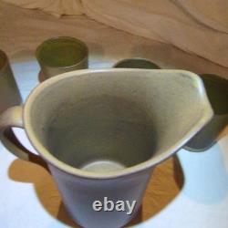 Vntg Martz Marshall Studios Stoneware Pitcher & 6 Tumblers signed Mid Century