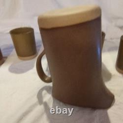 Vntg Martz Marshall Studios Stoneware Pitcher & 6 Tumblers signed Mid Century