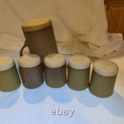 Vntg Martz Marshall Studios Stoneware Pitcher & 6 Tumblers signed Mid Century