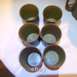 Vntg Martz Marshall Studios Stoneware Pitcher & 6 Tumblers signed Mid Century