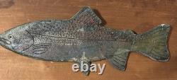 Vtg 15 Raku Black Stoneware Studio Art Trout Salmon Wall Art Fish Turquoise