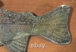 Vtg 15 Raku Black Stoneware Studio Art Trout Salmon Wall Art Fish Turquoise