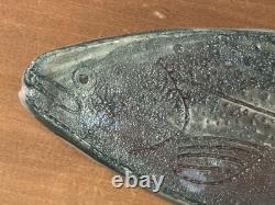 Vtg 15 Raku Black Stoneware Studio Art Trout Salmon Wall Art Fish Turquoise
