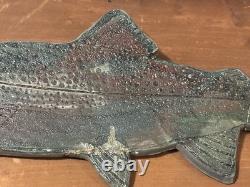 Vtg 15 Raku Black Stoneware Studio Art Trout Salmon Wall Art Fish Turquoise